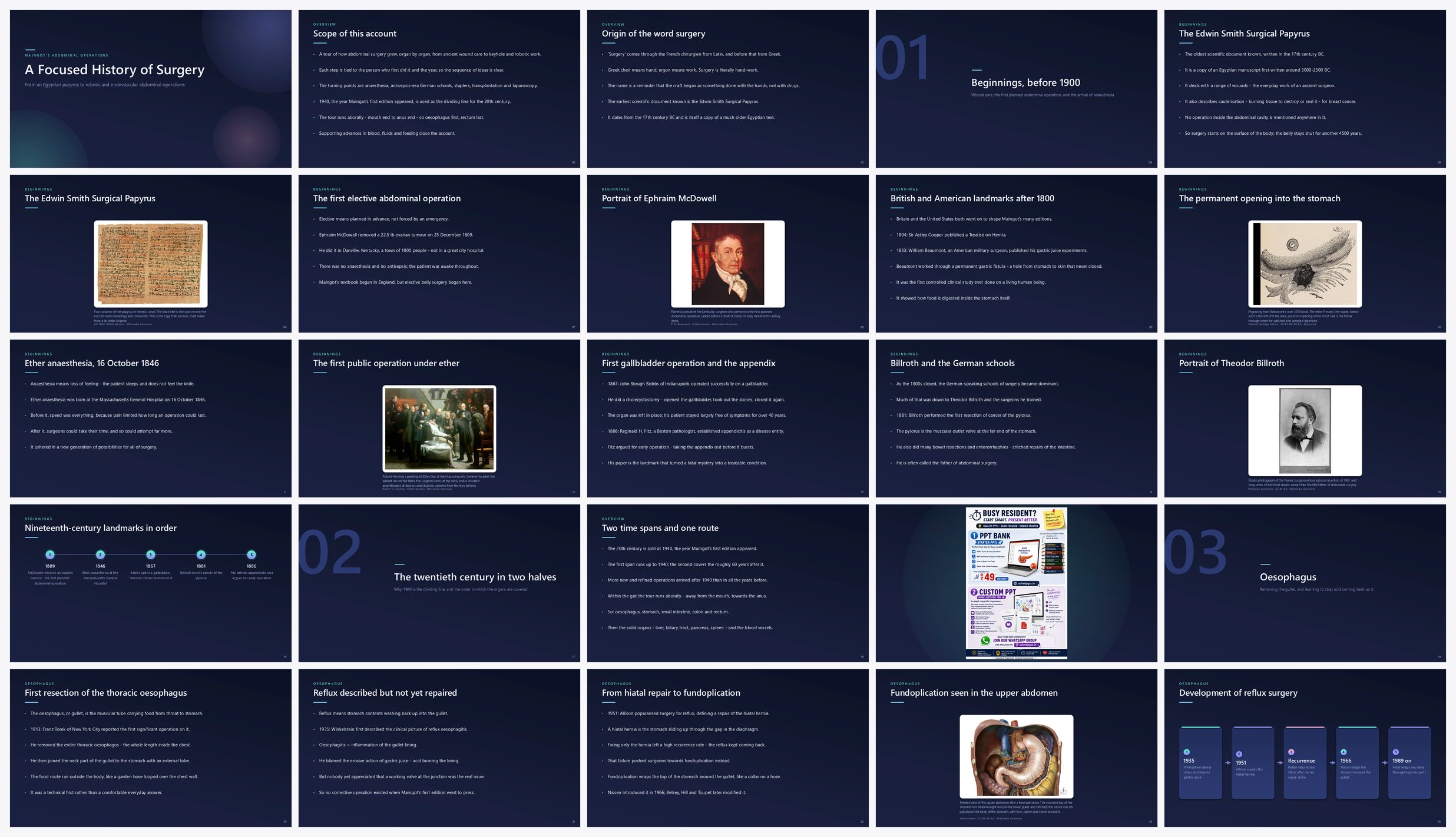 Preview of the first 25 slides of A Focused History of Surgery
