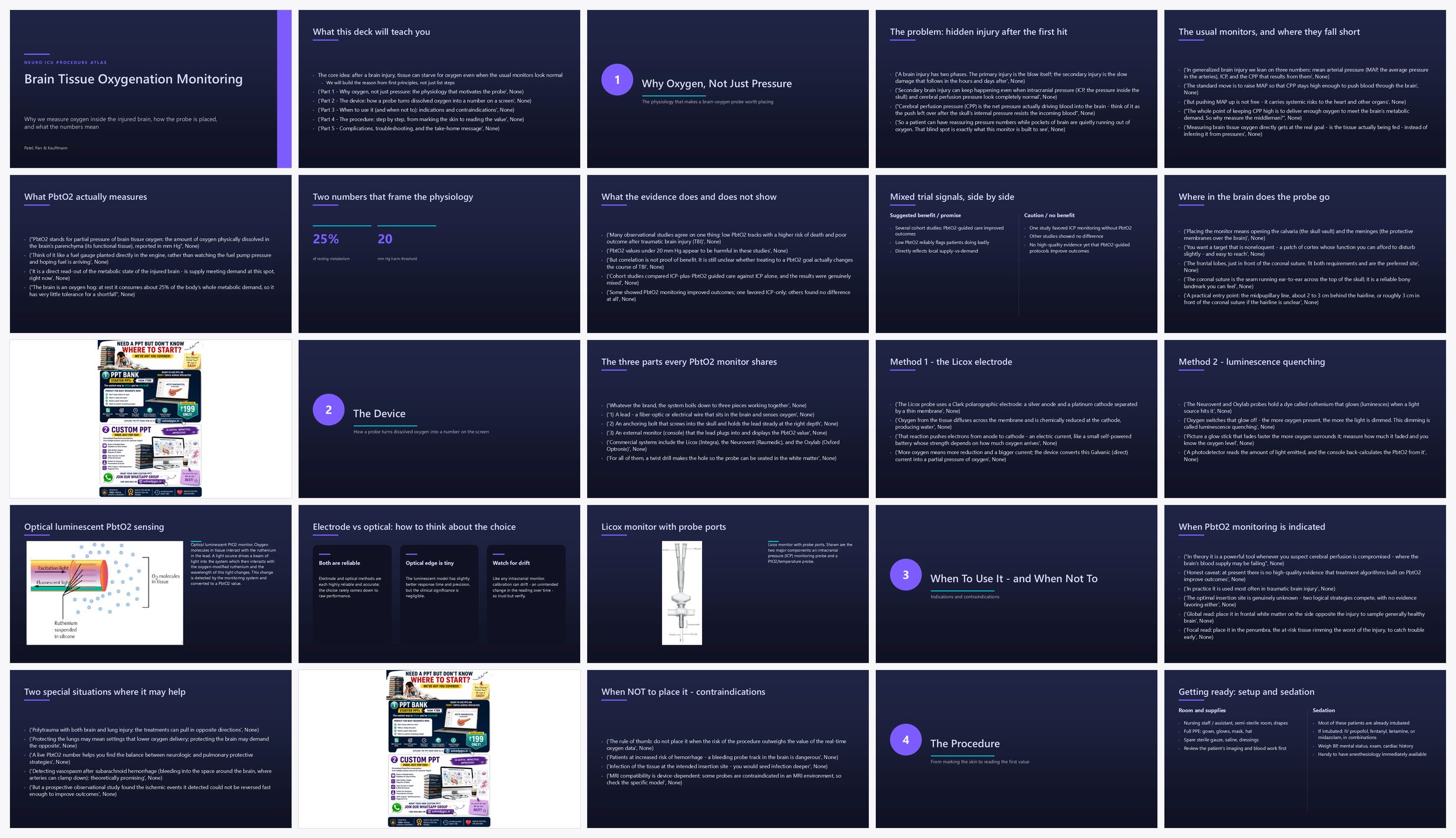 Preview of the first 25 slides of 6 Brain Tissue Oxygenation Procedural Steps and Clinical U