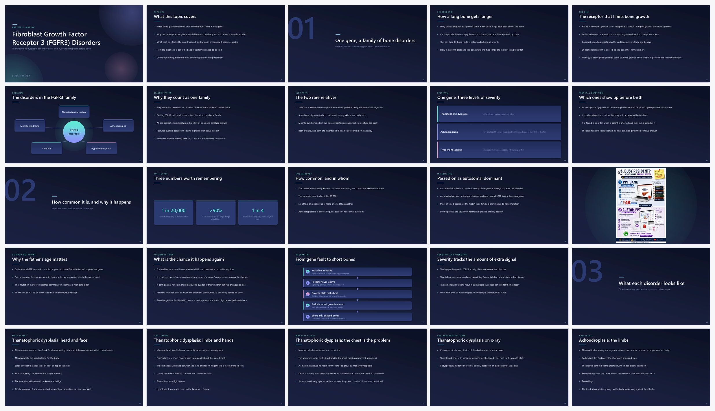 Preview of the first 25 slides of Fibroblast Growth Factor Receptor 3 (FGFR3) Disorders Thanatophoric Dysplasia, Achondroplasi