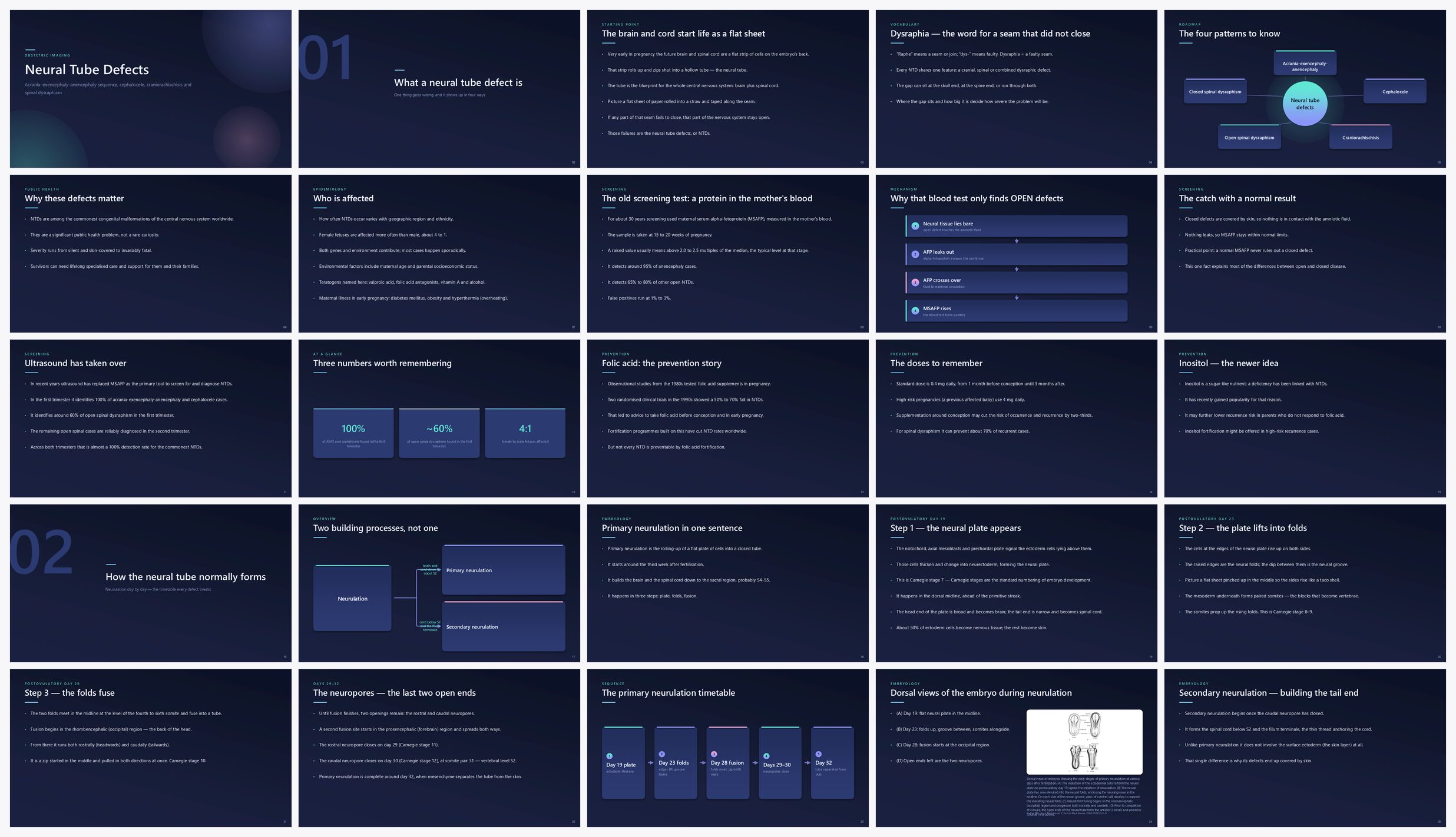 Preview of the first 25 slides of Neural Tube Defects Acrania-Exencephaly-Anencephaly Sequence, Cephalocele, Craniorachischisi