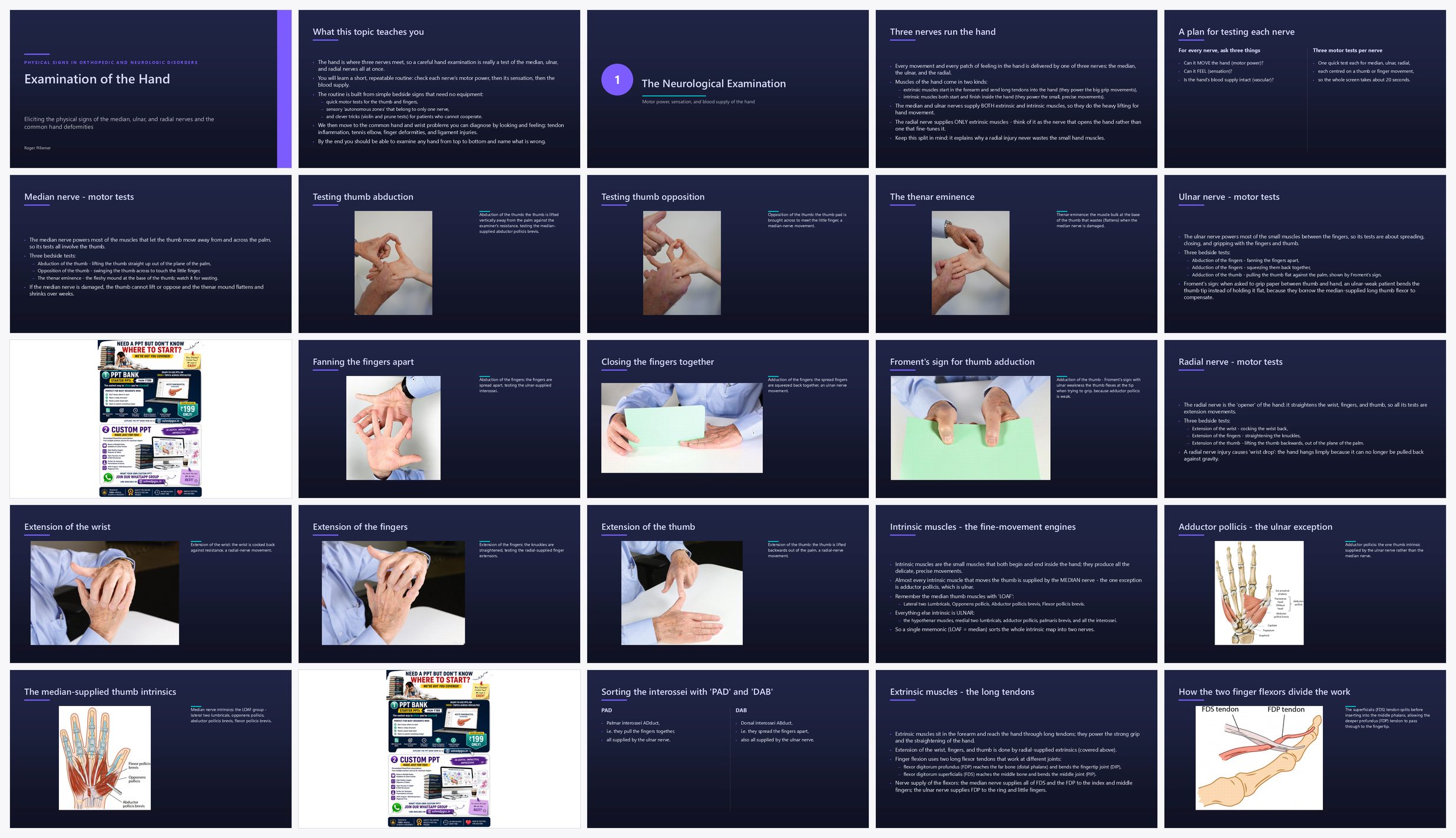 Preview of the first 25 slides of Examination of the Hand